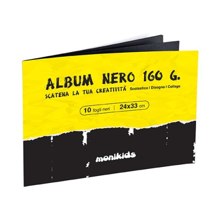 1 - MONIKIDS Album 10 Fogli Carta NERO cm 24X33 Disegno   41/064