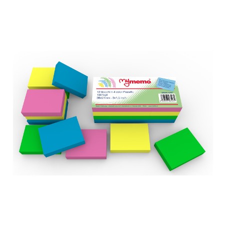 1 - 12 Pezzi Blocco Adesivo My Memo 38x51 Colori Pastel 30/018MY