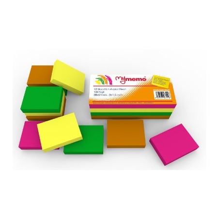 1 - 12 Pezzi Blocco Adesivo My Memo 38x51 Colori Neon 30/018MYNEON