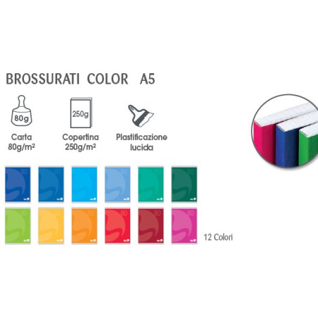 1 - BE MORE  LUMBEK Conf.5 pz Quaderni Brossurati BM COLOR A5 Rig.Q 96 fogli