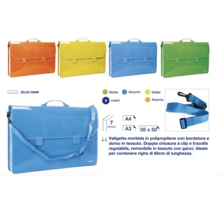 1 - VALIGIA C/DIVISORIO + TRACOLLA 39X59X7 4 COL.NEON ASS. 01/447