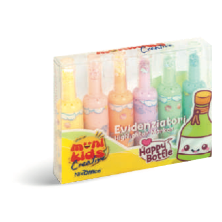 1 - KAWAII EVIDENZIATORI HAPPY BOTTLE -6pz COL. ASS. 36/050