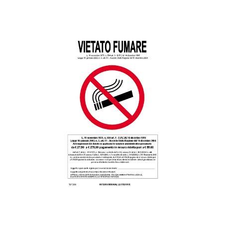 1 - LETTERFIX ECOFIX Targa Adesiva VIETATO FUMARE Legge Dimensioni 20x30 T07086
