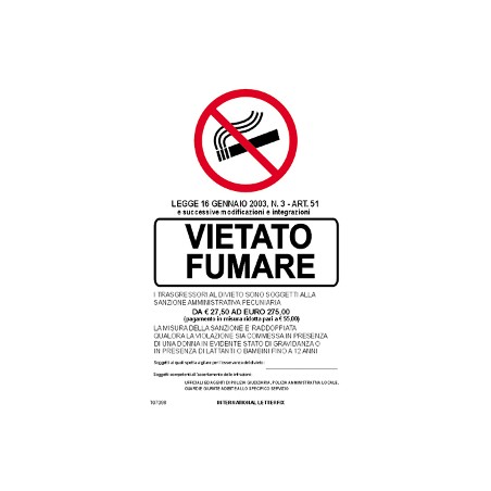 1 - LETTERFIX ECOFIX Targa Adesiva VIETATO FUMARE DPR Dimensioni 20x30 T07098