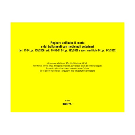 EDIPRO  Registro unificato di scorta medicinali veterinari e dei trattamenti E2888
