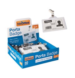 1 - NIKOFFICE Conf.50 pz Porta Badge Soft con Clip in Metallo 9x5,5cm 03/001