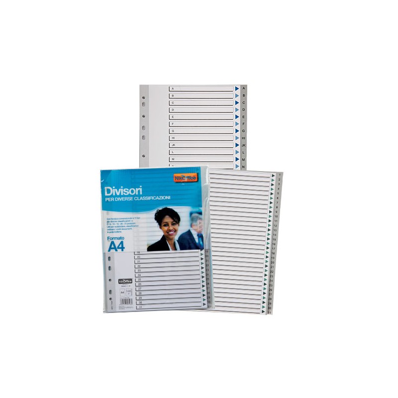 NIKOFFICE Divisori alfabetici con fori formato A4 PVC grigio 01/127