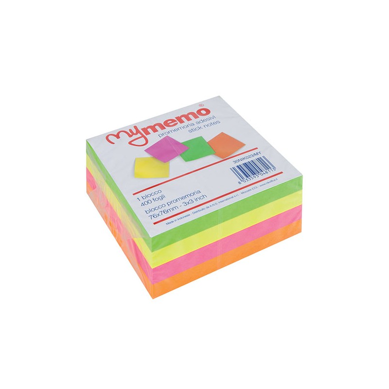 Cubo adesivo post-it My Memo neon 76x76 400fg 30/023MY