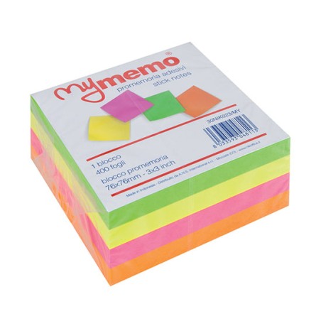 1 - Cubo adesivo post-it My Memo neon 76x76 400fg 30/023MY
