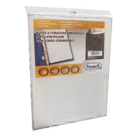 1 - FAVORIT  Buste a foratura universale con soffietto antiriflesso 10 pz. 21x29,7 148443