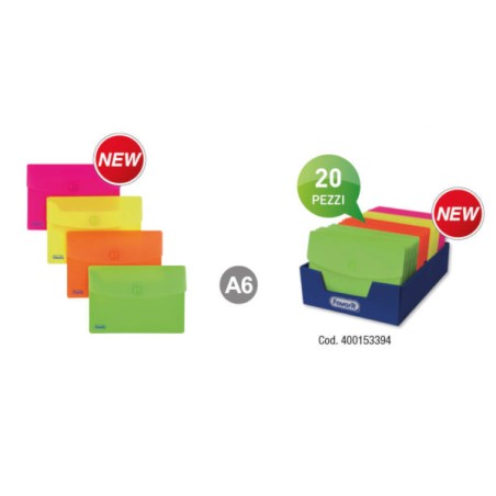 1 - FAVORIT  Busta portadocumenti con bottone neon ass. 20 pz. A6 153394