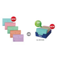 1 - FAVORIT  Busta portadocumenti con bottone pastel ass. 20 pz. A6 153395