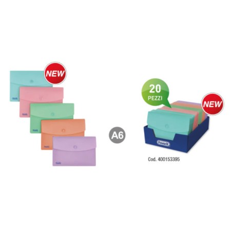 1 - FAVORIT  Busta portadocumenti con bottone pastel ass. 20 pz. A6 153395