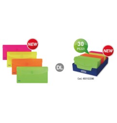 1 - FAVORIT  Busta portadocumenti con bottone colori neon ass. 30 pz. 22,4x12,3 153396