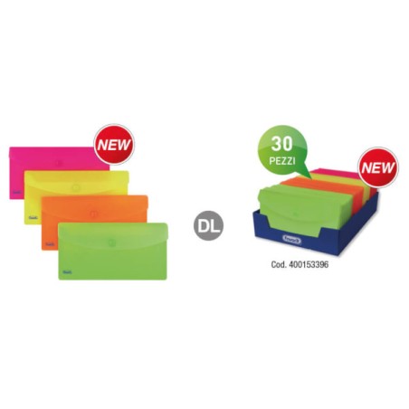 1 - FAVORIT  Busta portadocumenti con bottone colori neon ass. 30 pz. 22,4x12,3 153396