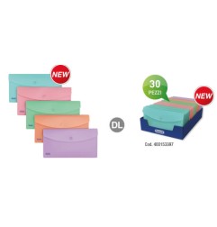 1 - FAVORIT  Busta portadocumenti con bottone colori pastel ass. 30 pz. 22,4x12,3 153397
