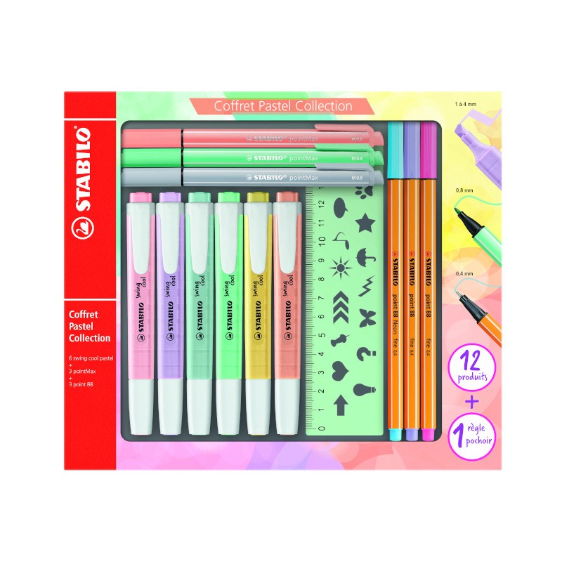 STABILO Pastel Collection Set 13 Pezzi Evidenziatori Fineliner Pennarelli Righello IT/87-2915