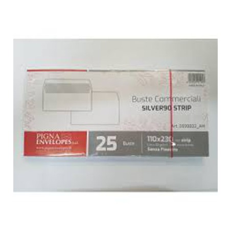 1 - PIGNA Busta SILVER90 STRIP bianca internografata senza finestra 11x23 conf. 25  593022AM