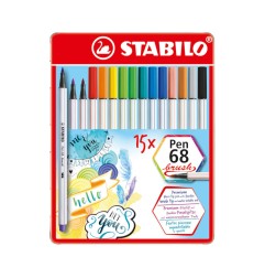 1 - Set 15 pz Pennarelli Stabilo Pen 68 Brush 568/15-32