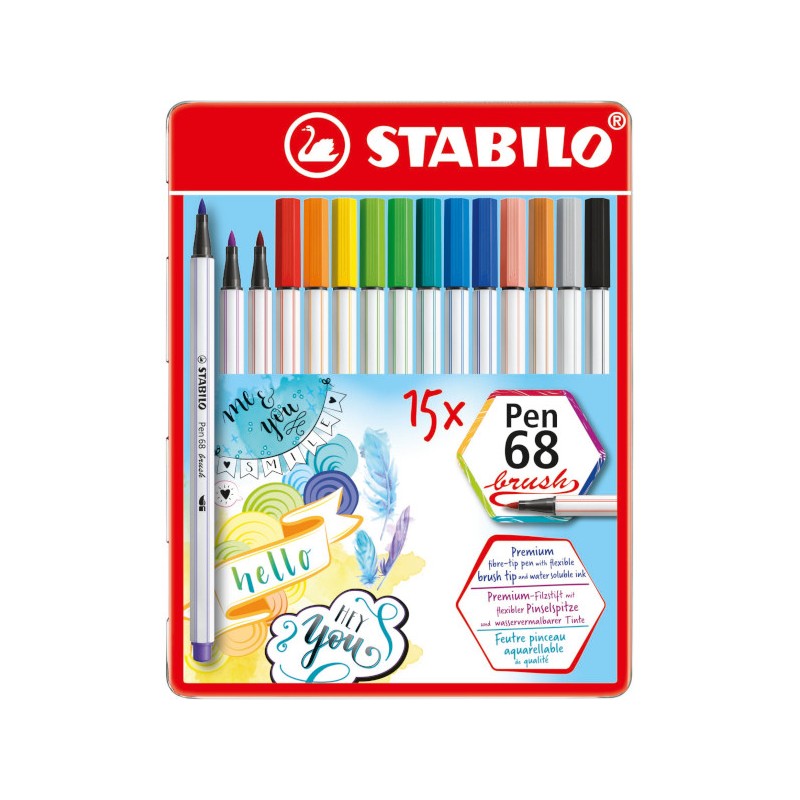 Set 15 pz Pennarelli Stabilo Pen 68 Brush 568/15-32
