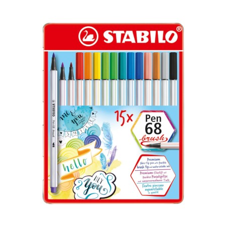 1 - Set 15 pz Pennarelli Stabilo Pen 68 Brush 568/15-32
