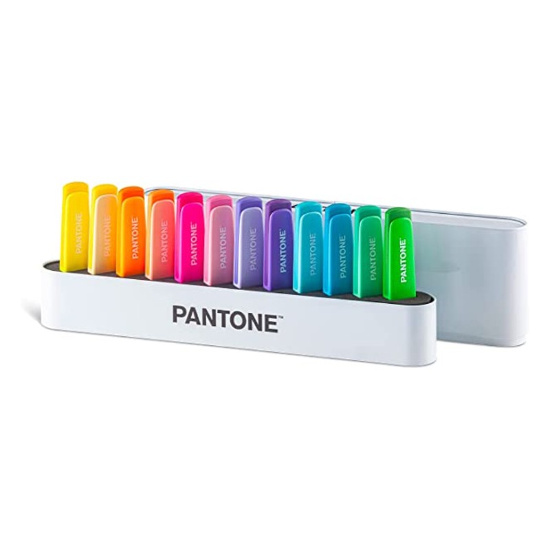 Pantone Desk Set 12 evidenziatori punta scalpello colori neon e pastello in custodia alluminio PT84010410