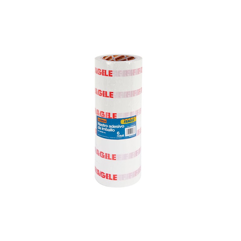 6 rotoli Nastro adesivo stampato fragile 50x66mt 02/016