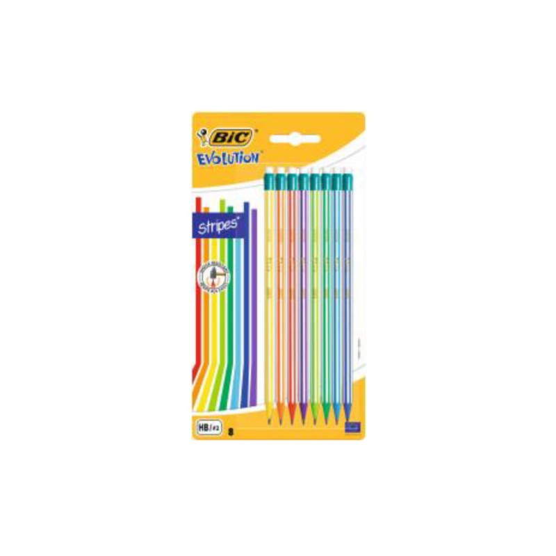 MATITE NERE BIC EVOLUTION STRIPES 646 C/GOMMA bl.8pz 942077