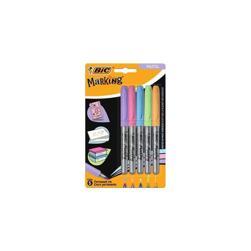 BIC Intensity Marking Pastel pennarelli indelebili punta fine 0.8 mm 5 colori 9432783