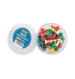 1 - NIKOFFICE Spilli Cartografici Tipo Chiodino 30 Pezzi Colori Assortiti 18/012