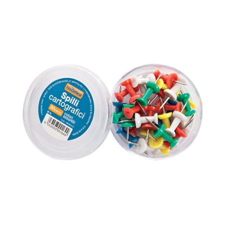 1 - NIKOFFICE Spilli Cartografici Tipo Chiodino 30 Pezzi Colori Assortiti 18/012