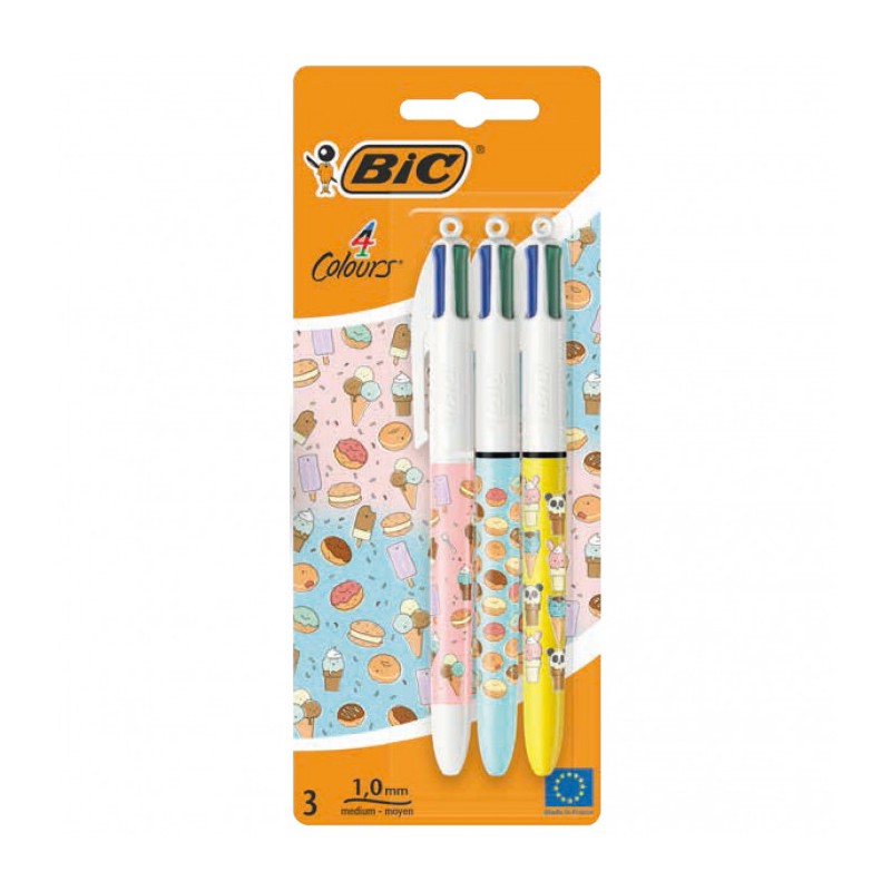 BIC 4 Colours Cuttie Food Penna a sfera 4 colori 1,0 mm 3 pz 503771
