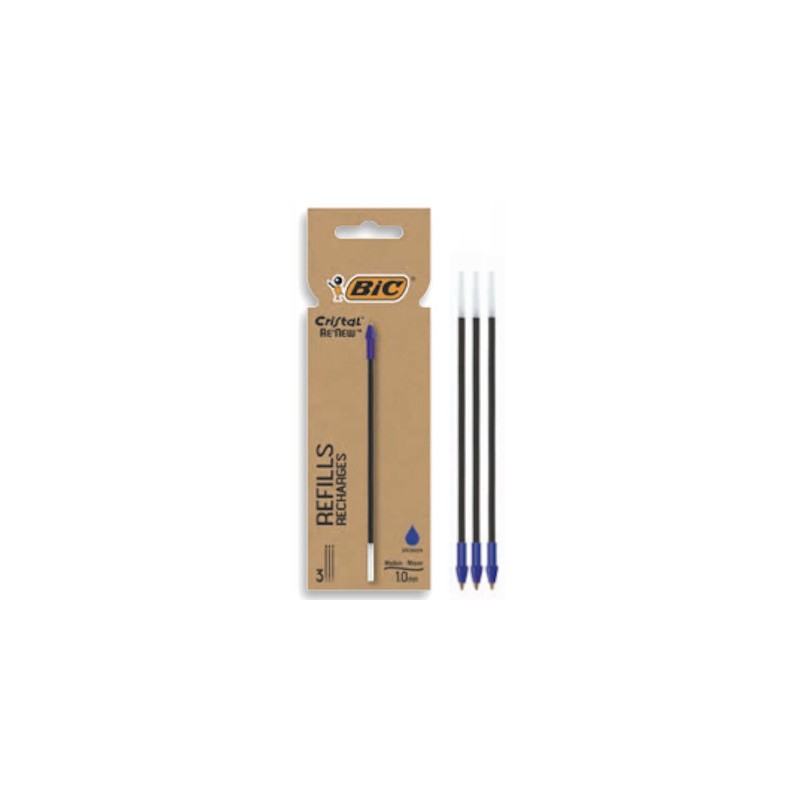 BIC Cristal Re’New ricariche punta media 1.0 mm blu 3 Pz 503838