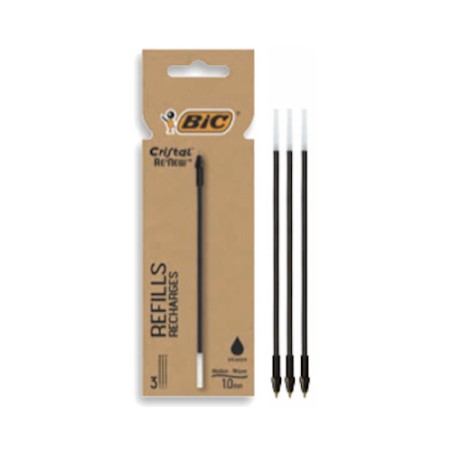 BIC Cristal Re’New ricariche punta media 1.0 mm Nero 3 Pz 503839
