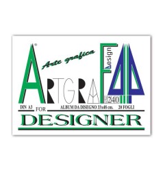 1 - ARTGRAF 20 Fogli Blocco da Disegno Liscio Bianco 33x48 240 gr