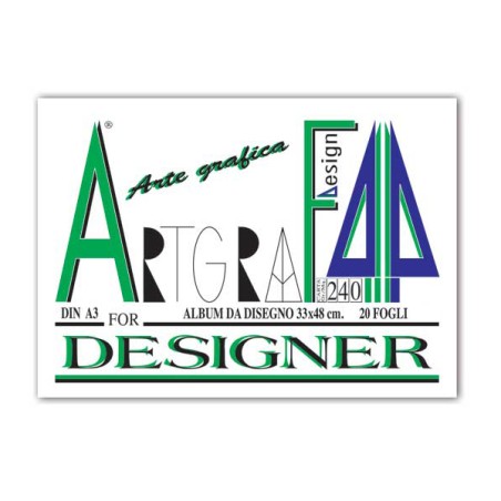 1 - ARTGRAF 20 Fogli Blocco da Disegno Liscio Bianco 33x48 240 gr