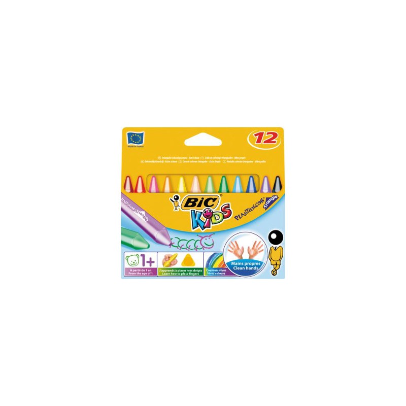 BIC Kids Plastidecor Triangle pastelli a cera triangolari 12 colori 829773