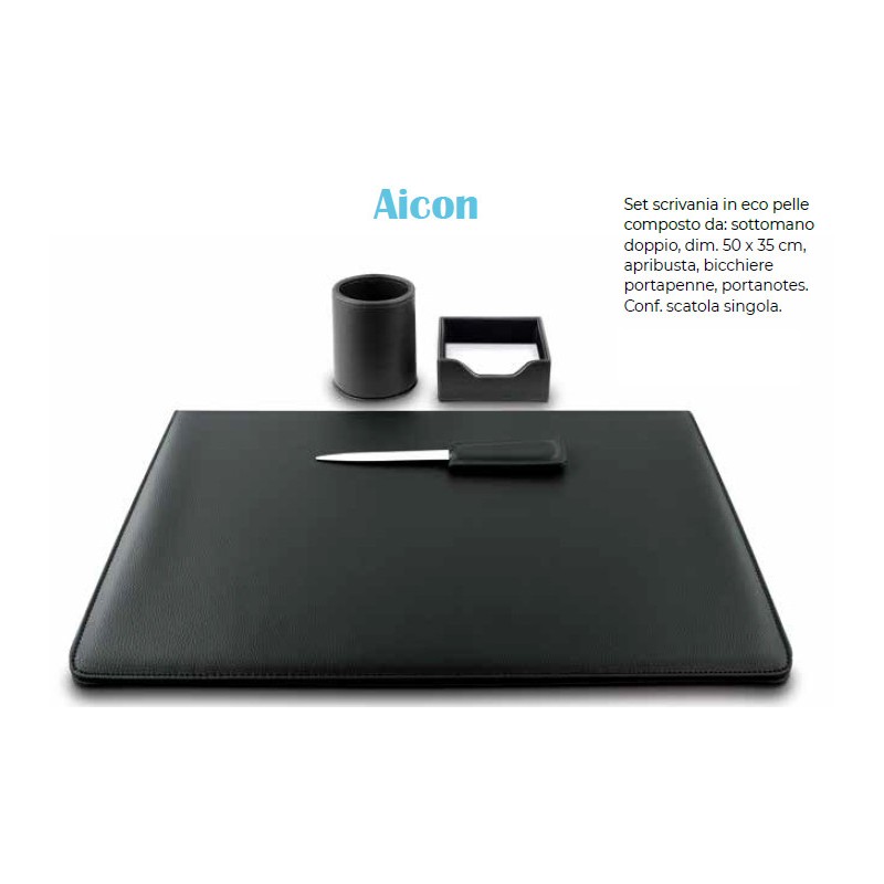 Niji Set da scrivania 4 pezzi in ecopelle colore nero 61865