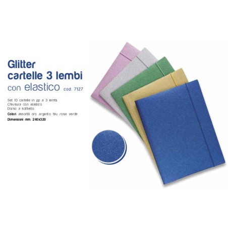 1 - ITERNET Cartellina a 3 lembi con elastico glitterarto col. ass. 10 pz 7127