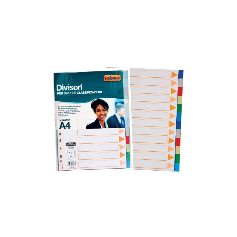 Divisori formato A4 con 12 tacche colorate in plastica 01/125