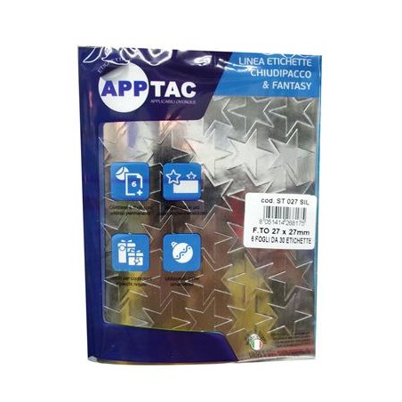 1 - ETICHETTE APPTAC STELLA ARGENTO ST027SIL - MIS.27X27