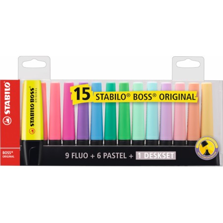 1 - Set 15 pz Evidenziatore Stabilo Boss Original + Pastel