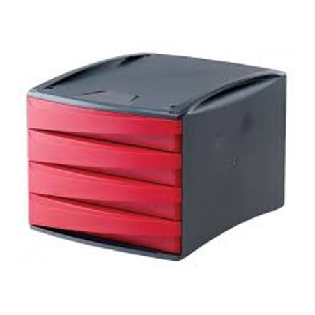 1 - FELLOWES 2 pezzi Cassettiera 4 cassetti rosso trasparente 00196