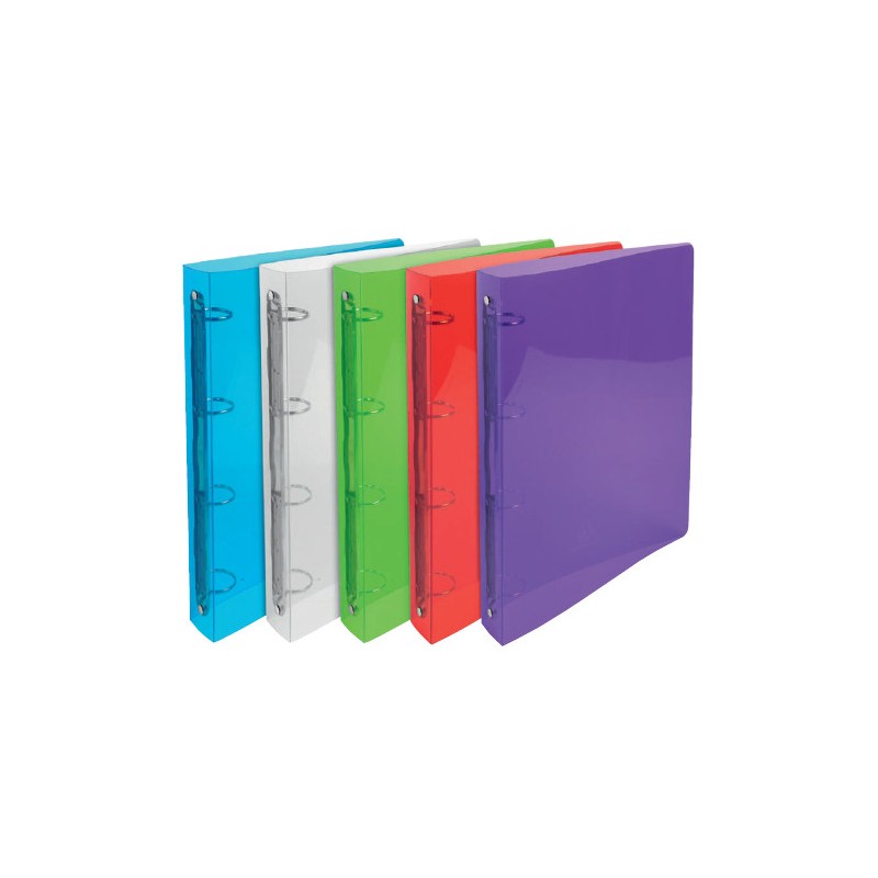 Exacompta Raccoglitore a 4 Anelli Crystal D. 30 mm 22x30 cm Colori Assortiti Trasparenti 51298E