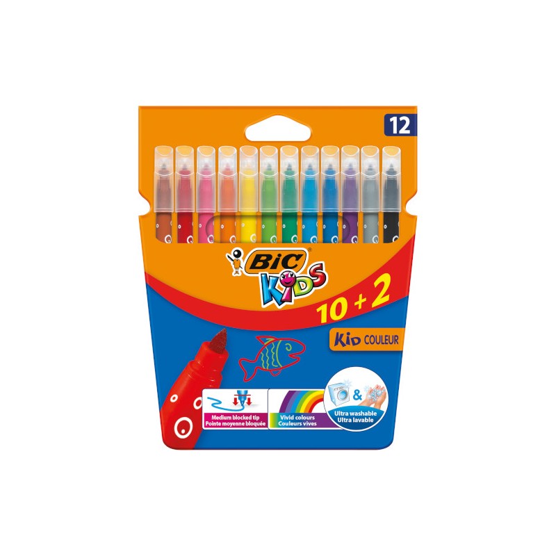 BIC Kids Kid Couleur Pennarelli lavabili punta media 12 colori