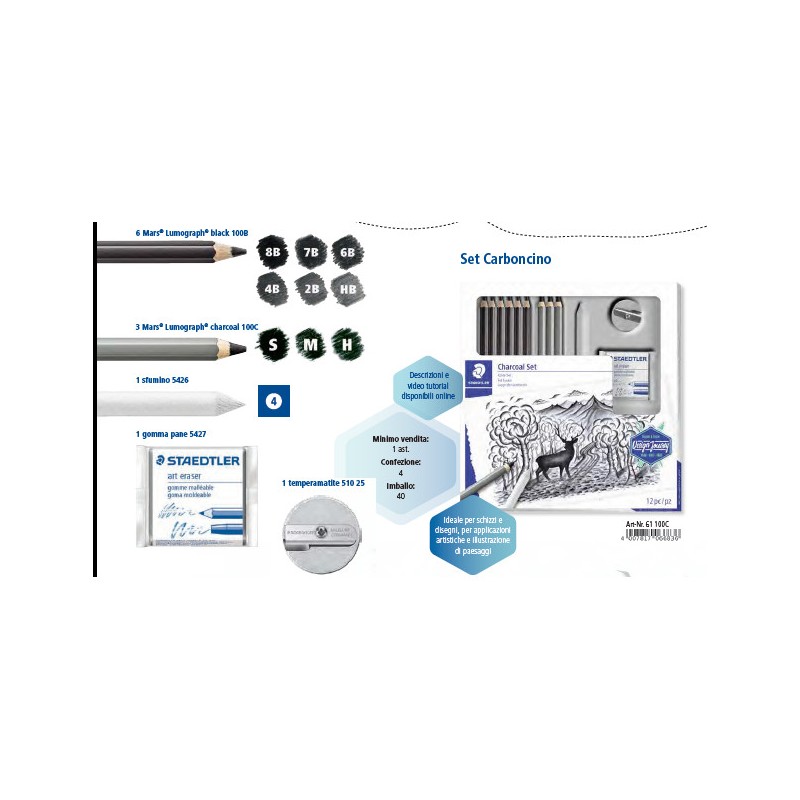 STAEDTLER CHARCOAL Set per Disegno CARBONCINO  61-100C