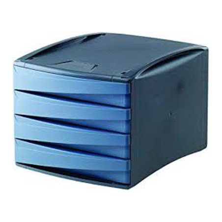 1 - FELLOWES 2 pezzi Cassettiera 4 cassetti blu trasparente 00195