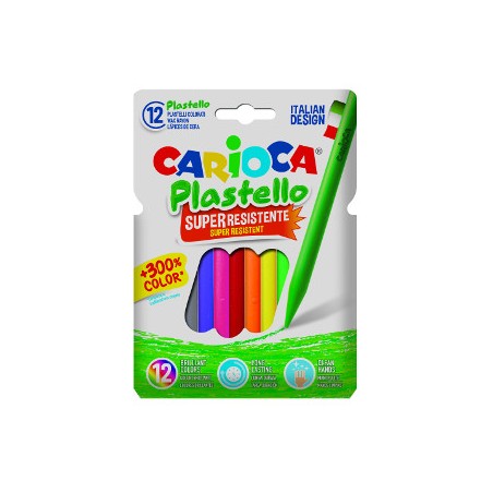 1 - 12 pz Pastelli a cera Plastello Carioca colori assortiti 42711