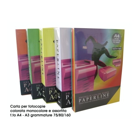 1 - PAPERLINE 250 fogli Carta per fotocopie 5 colori pastello A4 80 gr