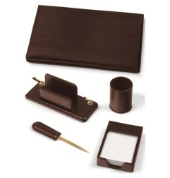 1 - NIJI Set da Scrivania 5 Pezzi in Ecopelle Scrittoio Marrone LORD 119-M